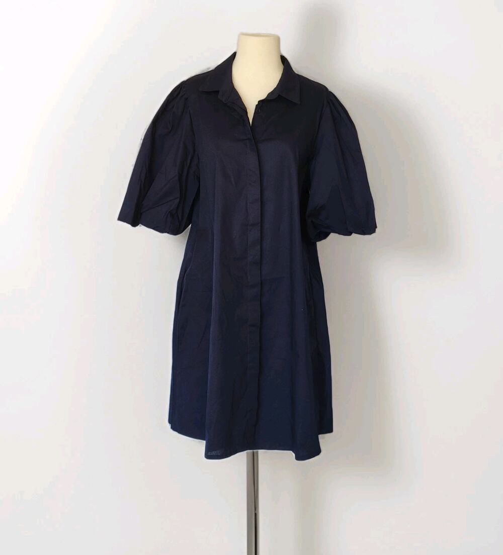 Civico 51 Italy shirt Cotton dress w/ voluminous sleeves Blue Sz Large